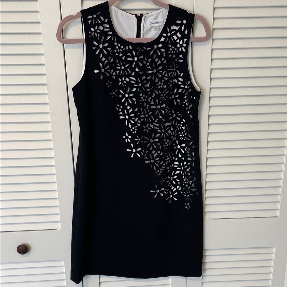 Calvin Klein Black Floral Cutout Shift Mini Dress
